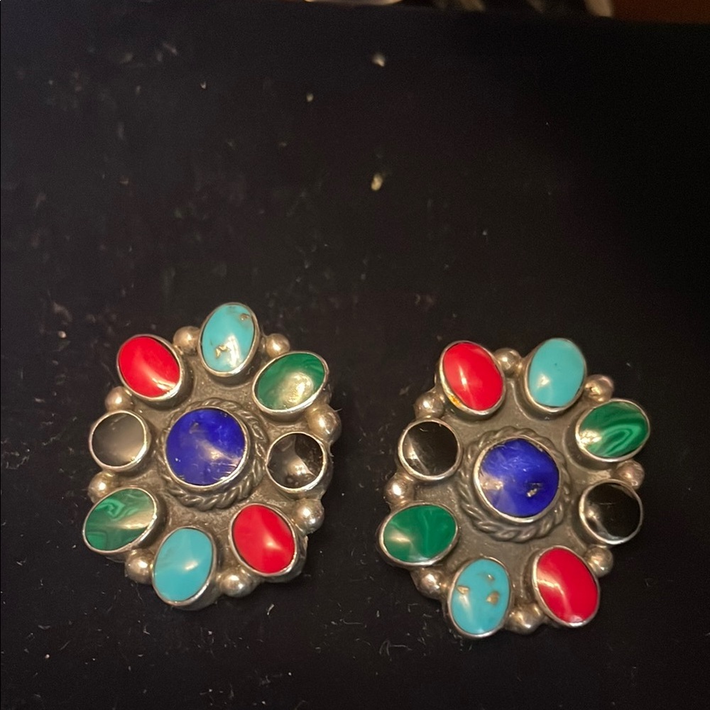 Mexico TB Multicolor Stone 925 Silver Earrings